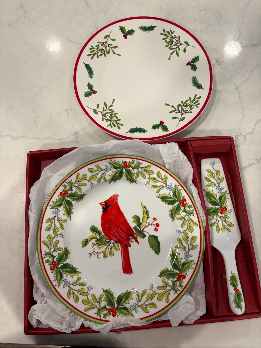 Andrea By Sadek Red Cardinal Holiday Ceramic Serving Plate Set